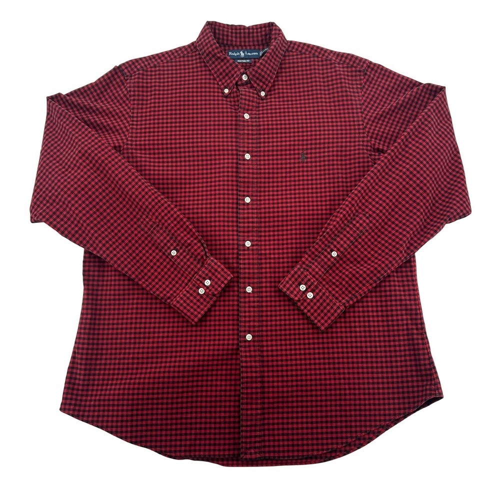 Ralph Lauren Mens XL Custom Fit Red Black Checkered Button Down Shirt Preppy